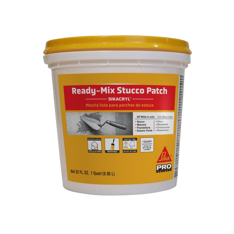 SIKA Sikacryl Stucco Repair, White, 1-Qt, Ready-Mix Stucco Patch for Large Cracks and Spalls, Acrylic-Based, Interior/Exterior, Textured, Moisture-Resistant - Image 1